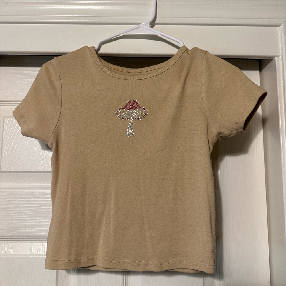 Stylish Tan Crop Top with Mushroom Design